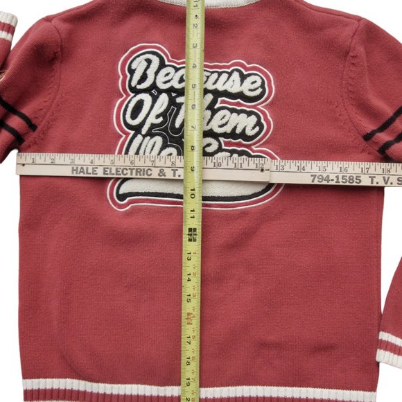 Because Of Them We Can Tuskegee Varsity Cardigan Sweater M Coral Chenille Letter - Picture 6 of 8